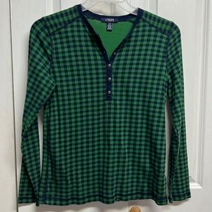Chaps Green Navy Check Plaid Long Sleeve Tee